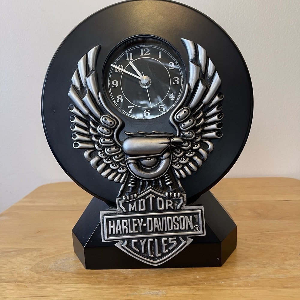 HARLEY DAVIDSON DESK CLOCK BLACK EAGLE FRAME 2003 MANTEL WORKS